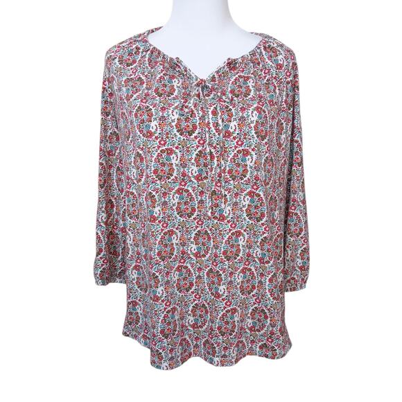 LANDS' END Stretchy Peasant Top Blouse Small Floral Tie Cottage Boho Work Travel - Picture 5 of 10